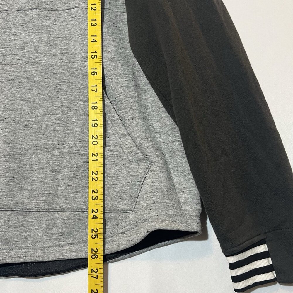 Adidas Mens Size L Gray Black Sweatshirt Hoodie Kangaroo Pocket Logo Athleisure - Picture 5 of 14
